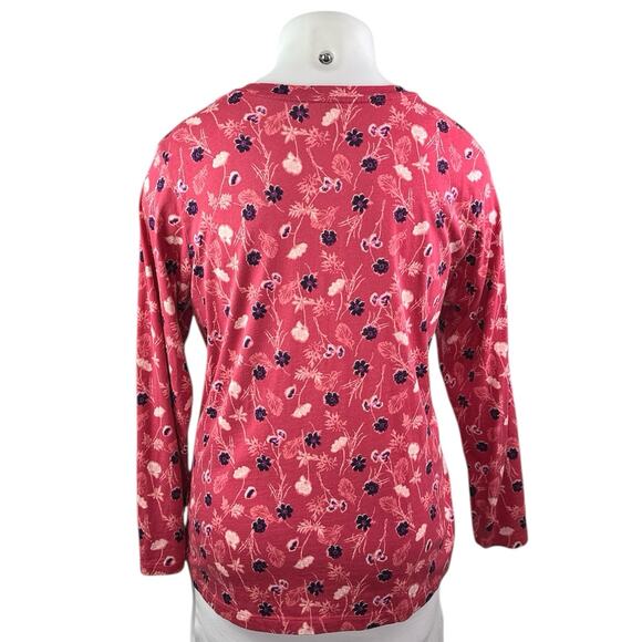 Lands' End Women's Pink Red Floral Cotton Long Sleeve Tee T-shirt Top Size XL - Picture 2 of 5